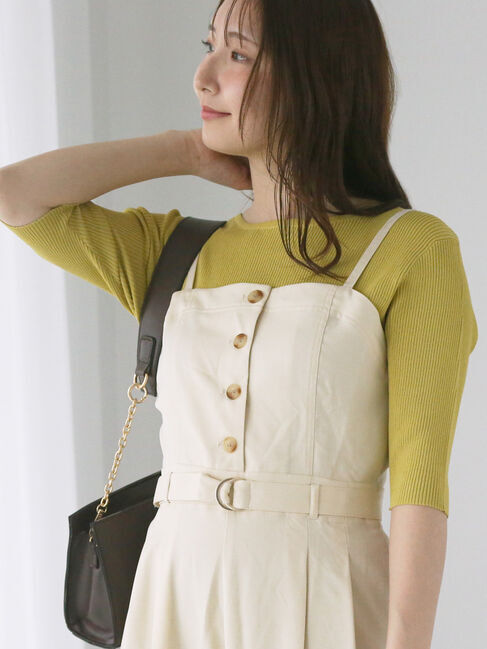 Te chichi TERRASSE「ボートネックハーフスリーブリブニット」|ニット・セーター|