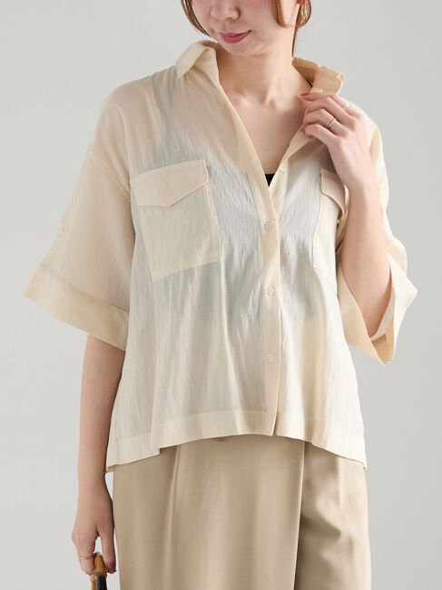Te chichi「ハーフスリーブWポケットシアーシャツ」|シャツ・ブラウス|ベージュ