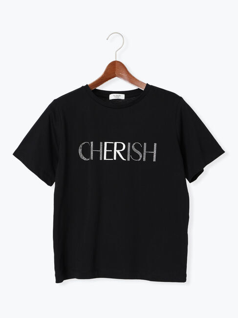 Te chichi TERRASSE「ラインストーン&times;刺繍Tシャツ」|Tシャツ・カットソー|ブラック