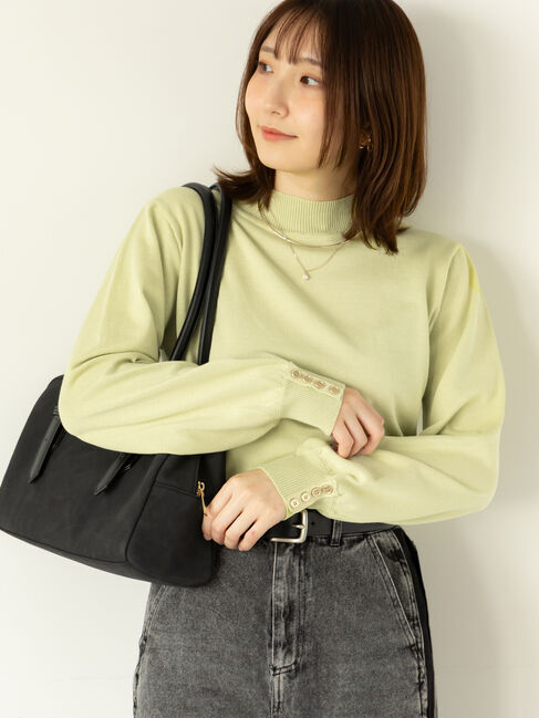 Te chichi TERRASSE「袖口金釦ハイネックニット」|ニット・セーター|イエロー