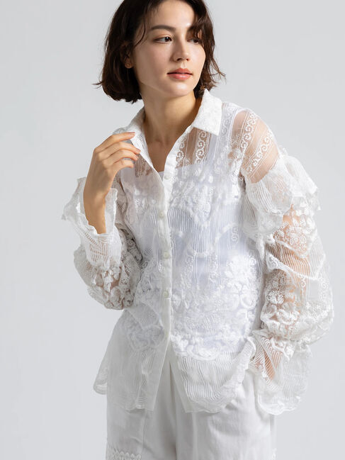 Te chichi「【Atelier ChouChou】オーガンジーレースフリルシャツブラウス」|シャツ・ブラウス|オフホワイト