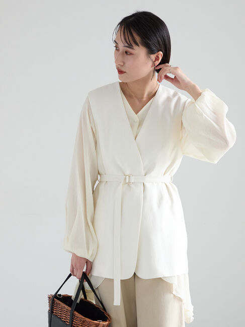 Te chichi「シャイニーノーカラージレ(セットアップ可)」|ダウンベスト・ベスト|オフホワイト