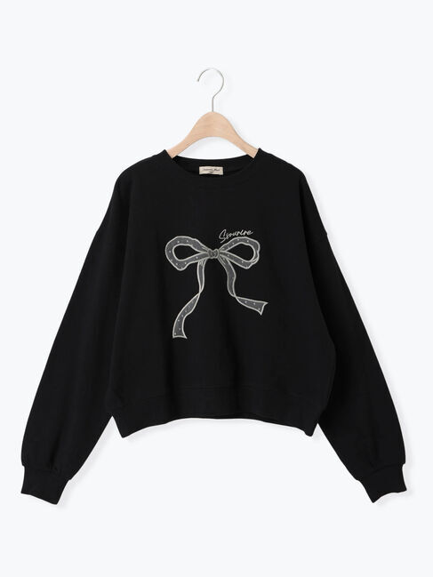 Samansa Mos2「リボン&ロゴチュールアップリケ刺繍スウェット」|Tシャツ・カットソー|