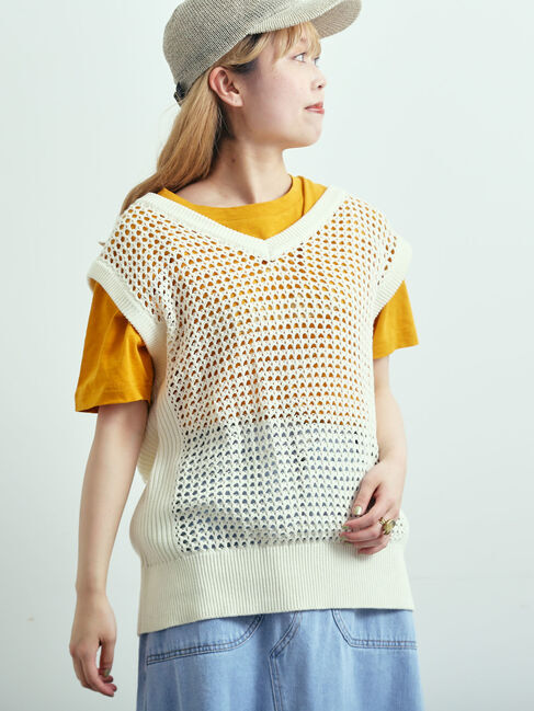 SM2「メッシュニットVネックベスト」|ダウンベスト・ベスト|オフホワイト