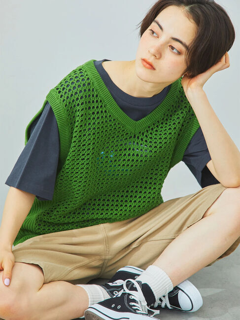 SM2「メッシュニットVネックベスト」|ダウンベスト・ベスト|