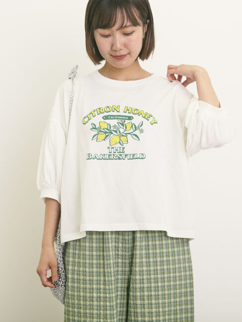 Samansa Mos2「プリントアソートパフスリーブカットソー」|Tシャツ・カットソー|オフホワイト