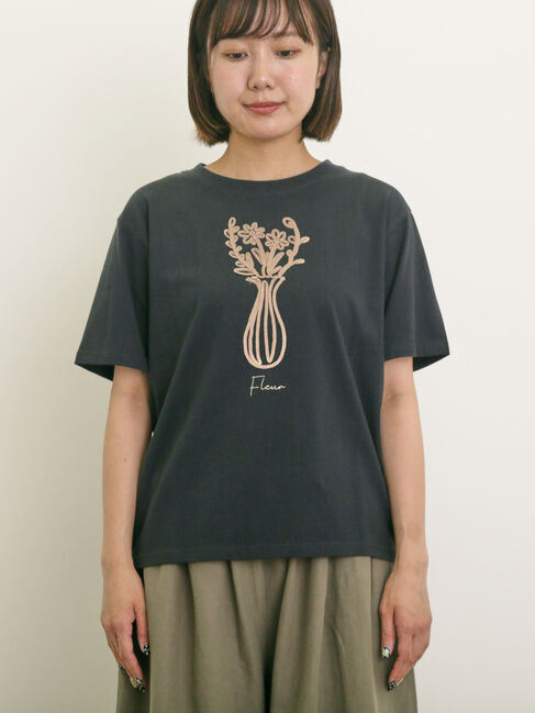 Samansa Mos2「花瓶柄コード刺繍Tシャツ」|Tシャツ・カットソー|