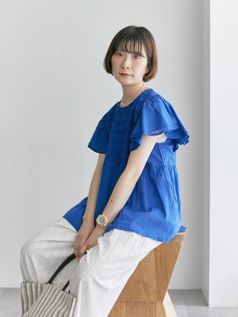 Samansa Mos2 blue「【Made in India】シャーリングブラウス」|シャツ・ブラウス|