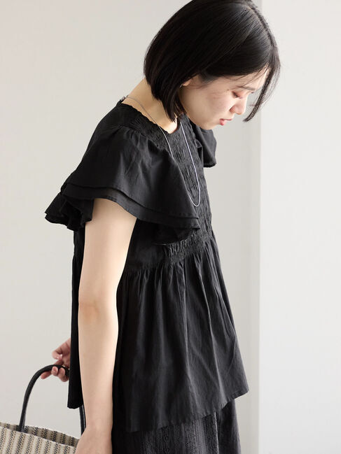 Samansa Mos2 blue「【Made in India】シャーリングブラウス」|シャツ・ブラウス|