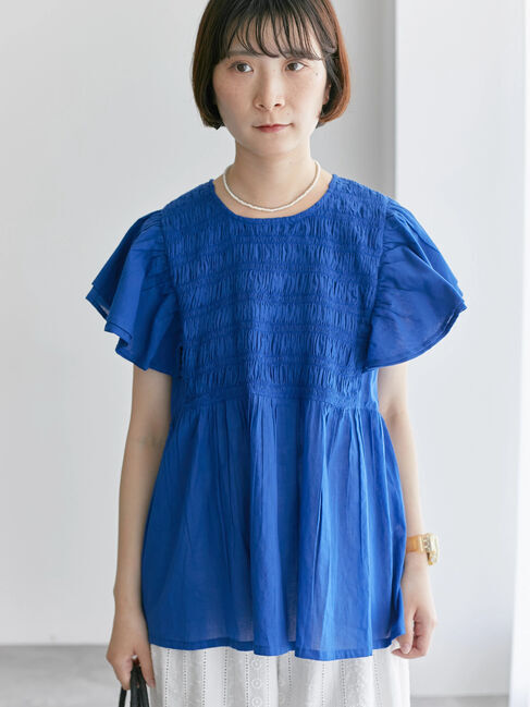 Samansa Mos2 blue「【Made in India】シャーリングブラウス」|シャツ・ブラウス|