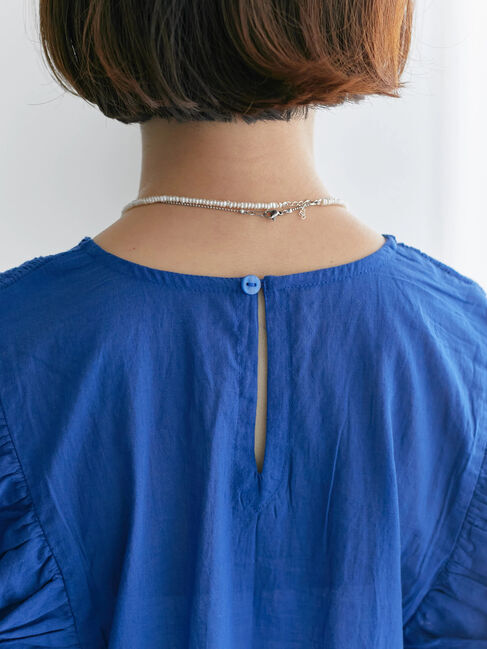 Samansa Mos2 blue「【Made in India】シャーリングブラウス」|シャツ・ブラウス|