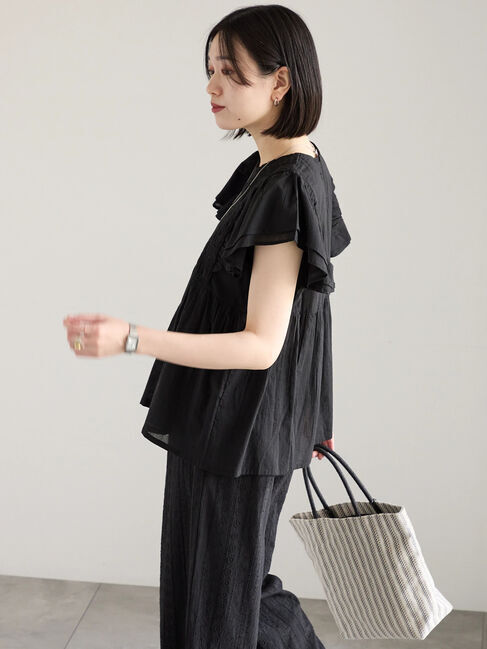 Samansa Mos2 blue「【Made in India】シャーリングブラウス」|シャツ・ブラウス|