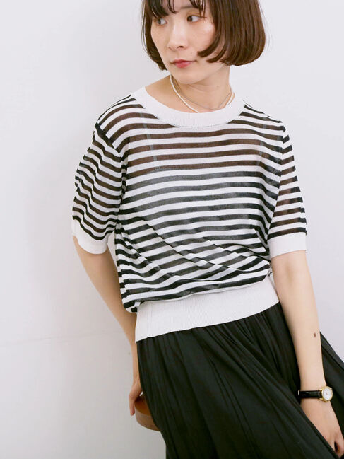 Samansa Mos2 blue「◎ボーダーニットプルオーバー」|ニット・セーター|