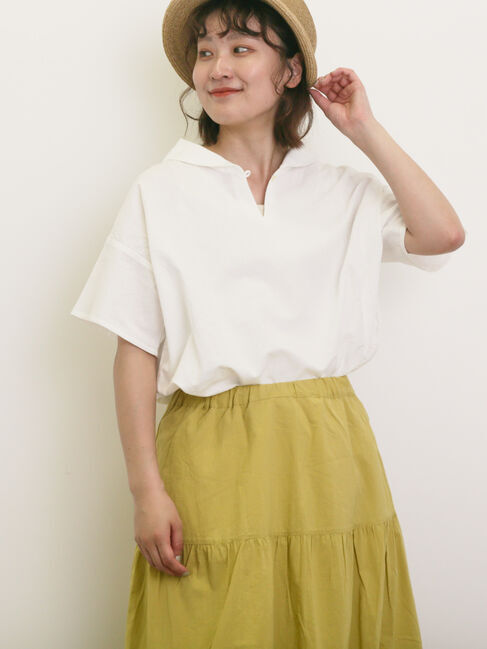 Samansa Mos2「【クールコットン】柄アソートスキッパーチュニック」|シャツ・ブラウス|オフホワイト