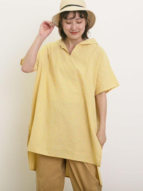 Samansa Mos2「【クールコットン】柄アソートスキッパーチュニック」|シャツ・ブラウス|