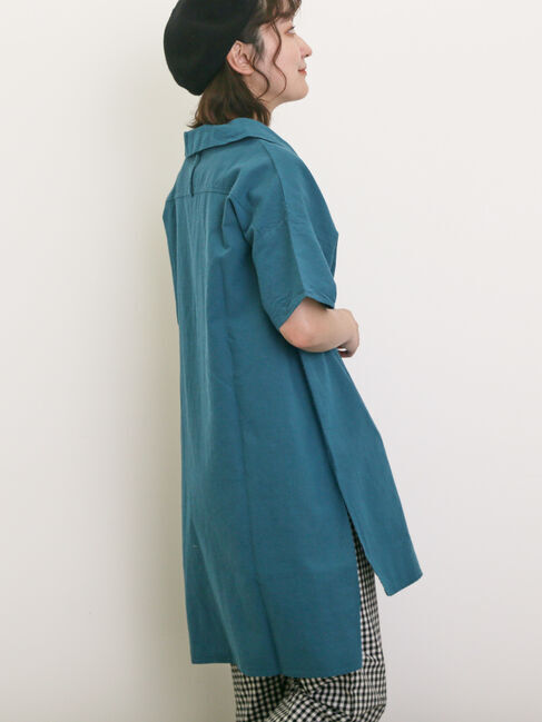 Samansa Mos2「【クールコットン】柄アソートスキッパーチュニック」|シャツ・ブラウス|グリーン