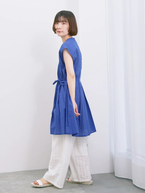 Samansa Mos2 blue「【Made in India】シャーリングノースリーブチュニック」|シャツ・ブラウス|