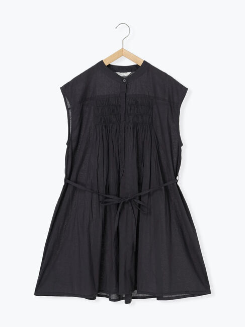 Samansa Mos2 blue「【Made in India】シャーリングノースリーブチュニック」|シャツ・ブラウス|