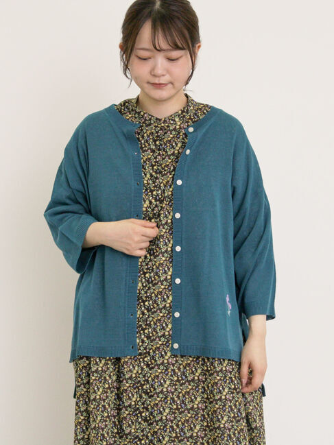 Samansa Mos2「[接触冷感]花刺繍七分袖クルーネックカーディガン」|カーディガン|