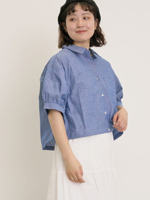 Samansa Mos2「ショート丈シャツ」|シャツ・ブラウス|ブルー