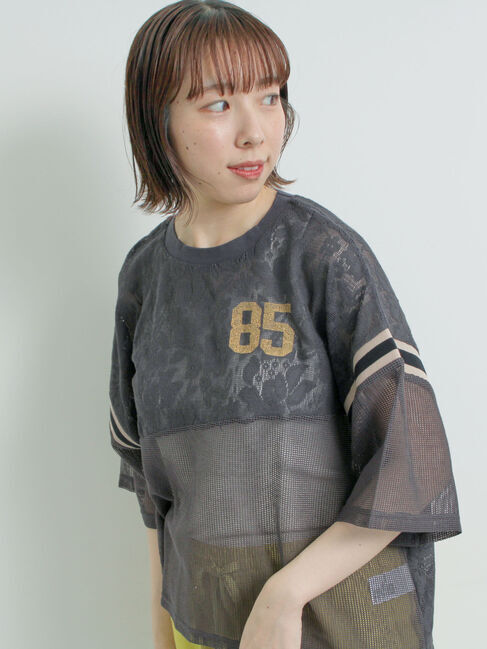 SM2「ナンバリングレースパッチワークTシャツ」|Tシャツ・カットソー|チャコールグレー