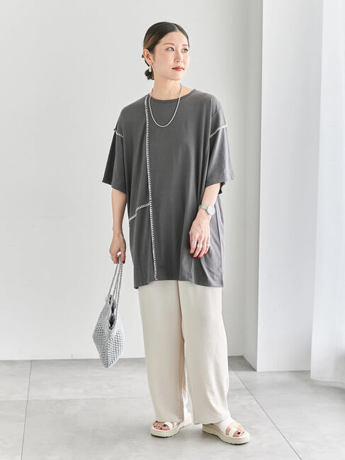 Samansa Mos2 blue「◎【接触冷感】切替ステッチチュニック」|Tシャツ・カットソー|