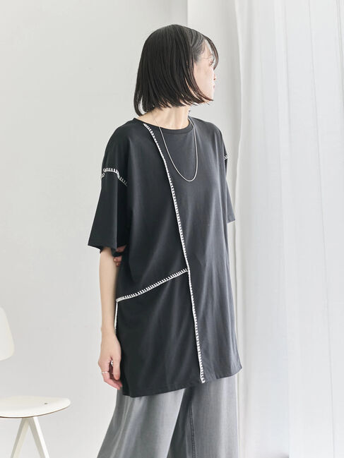 Samansa Mos2 blue「◎【接触冷感】切替ステッチチュニック」|Tシャツ・カットソー|