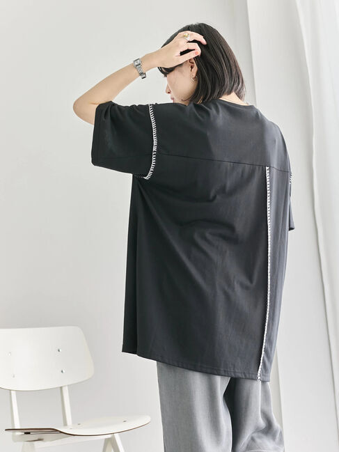 Samansa Mos2 blue「◎【接触冷感】切替ステッチチュニック」|Tシャツ・カットソー|