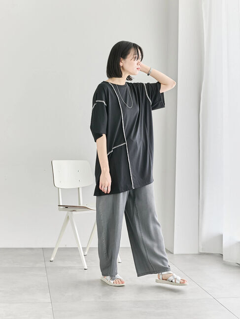 Samansa Mos2 blue「◎【接触冷感】切替ステッチチュニック」|Tシャツ・カットソー|