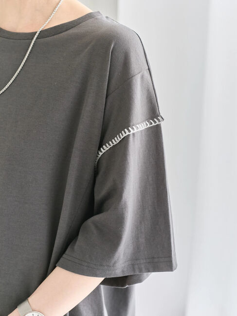 Samansa Mos2 blue「◎【接触冷感】切替ステッチチュニック」|Tシャツ・カットソー|