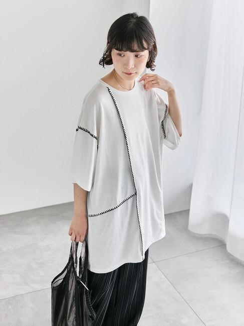 Samansa Mos2 blue「◎【接触冷感】切替ステッチチュニック」|Tシャツ・カットソー|