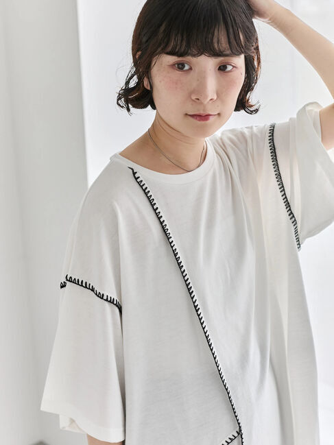 Samansa Mos2 blue「◎【接触冷感】切替ステッチチュニック」|Tシャツ・カットソー|