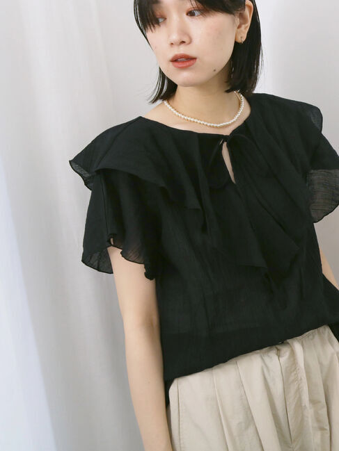 Samansa Mos2 blue「◎フリルブラウス」|シャツ・ブラウス|