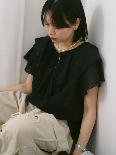 Samansa Mos2 blue「◎フリルブラウス」|シャツ・ブラウス|
