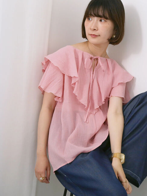 Samansa Mos2 blue「◎フリルブラウス」|シャツ・ブラウス|