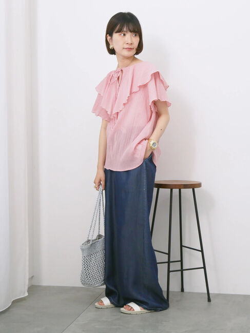 Samansa Mos2 blue「◎フリルブラウス」|シャツ・ブラウス|