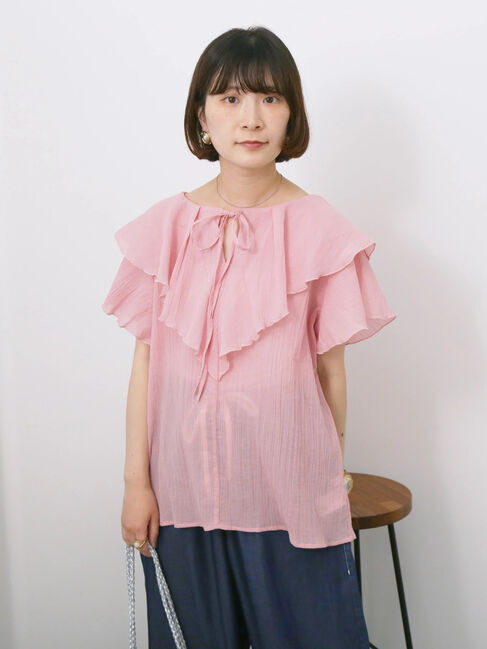 Samansa Mos2 blue「◎フリルブラウス」|シャツ・ブラウス|