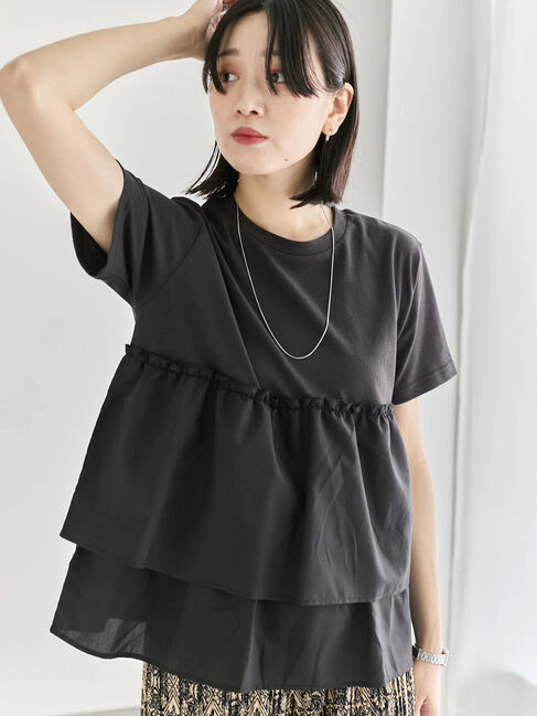 Samansa Mos2 blue「【接触冷感】ドッキングティアードプルオーバー」|Tシャツ・カットソー|