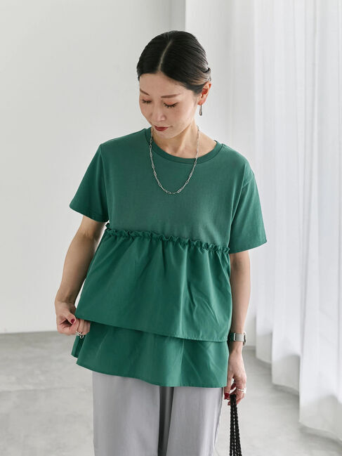 Samansa Mos2 blue「【接触冷感】ドッキングティアードプルオーバー」|Tシャツ・カットソー|