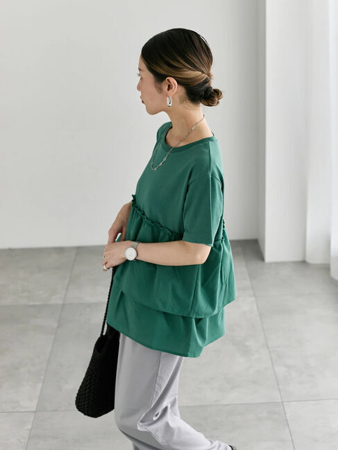 Samansa Mos2 blue「【接触冷感】ドッキングティアードプルオーバー」|Tシャツ・カットソー|