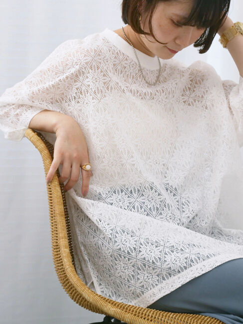 Samansa Mos2 blue「レースTシャツ」|Tシャツ・カットソー|オフホワイト