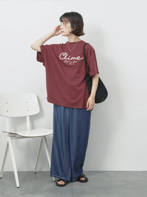 Samansa Mos2 blue「【接触冷感】ドルマンギャザー刺繍Tシャツ」|Tシャツ・カットソー|