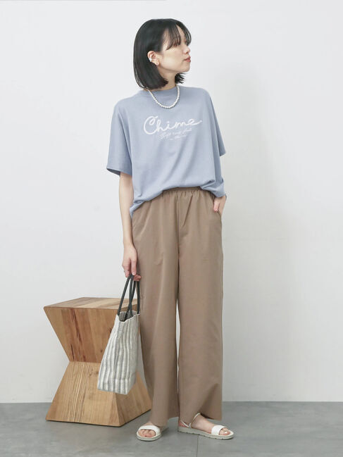 Samansa Mos2 blue「【接触冷感】ドルマンギャザー刺繍Tシャツ」|Tシャツ・カットソー|