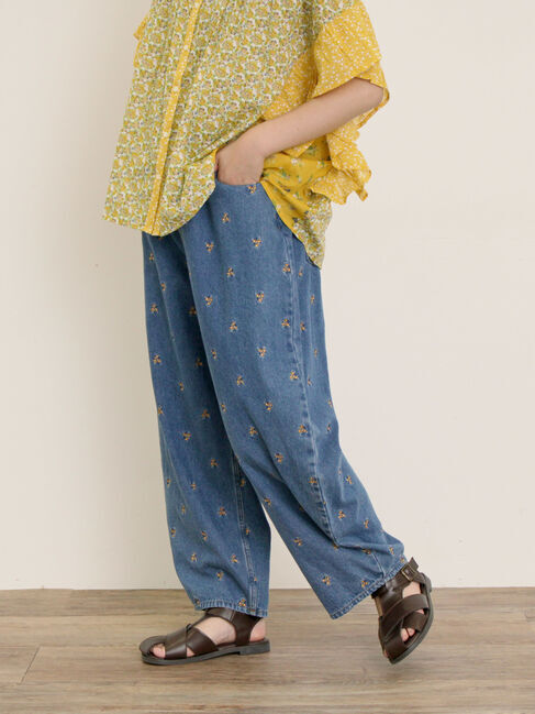 Samansa Mos2「【S/M/Lサイズ】刺繍デニム/ヒッコリーカーブパンツ」|その他|