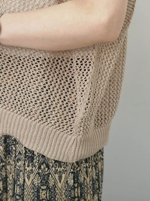 Samansa Mos2 blue「麻タッチパッチワークニットベスト」|ニット・セーター|