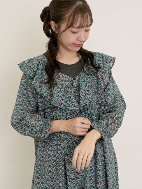 Samansa Mos2「【S/Mサイズ】柄アソート襟フリル2WAYワンピース」|ワンピース|ネイビー