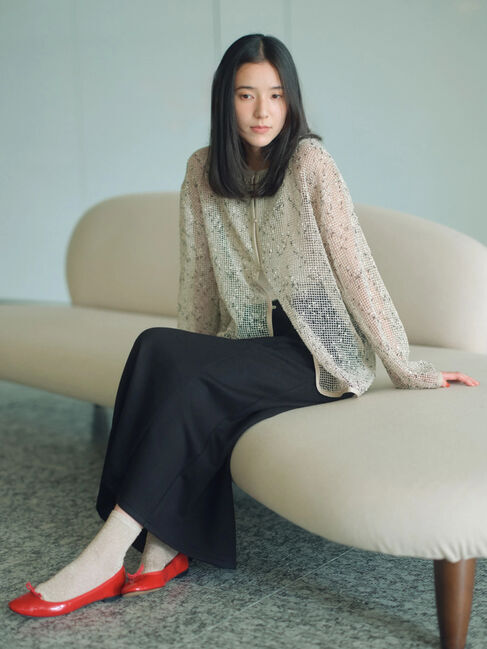 Samansa Mos2 blue「前後2wayメッシュレースカーディガン」|カーディガン|