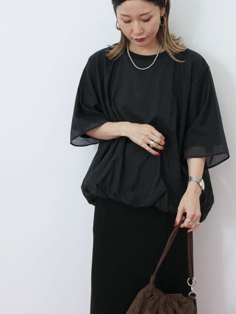 Samansa Mos2 blue「裾バルーンTシャツ」|Tシャツ・カットソー|