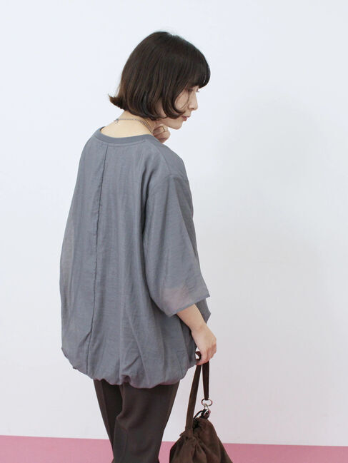 Samansa Mos2 blue「裾バルーンTシャツ」|Tシャツ・カットソー|