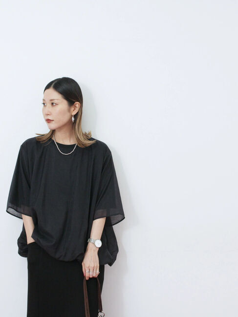 Samansa Mos2 blue「裾バルーンTシャツ」|Tシャツ・カットソー|